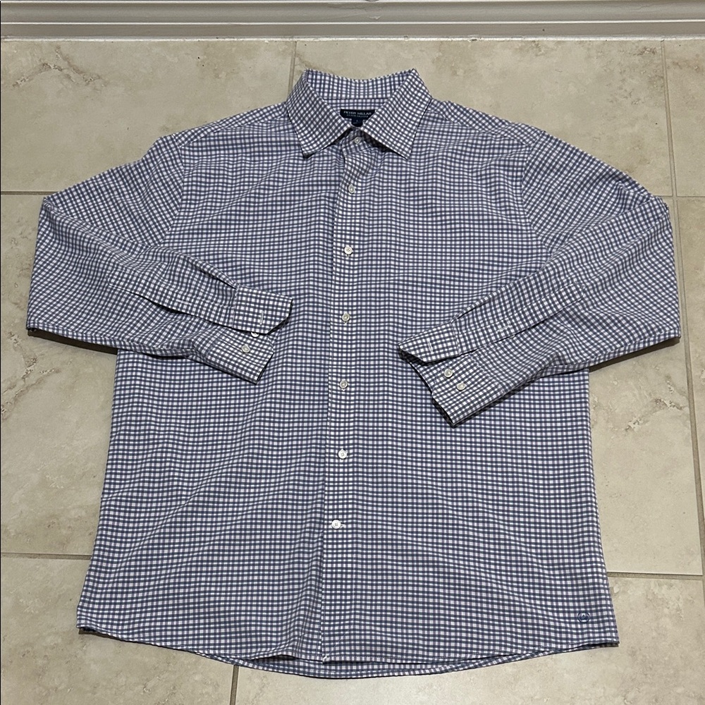 Peter Millar Crown Crafted Flex Finish Purple and White Checkered Button Down